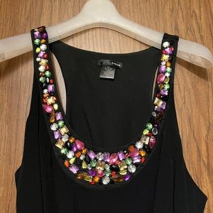 Aqua Racerback High-low Hem Dress with Jewelry Neckline Detail